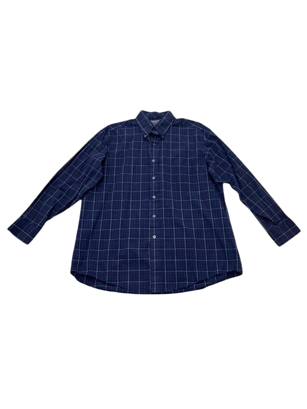 Men’s Club Room Navy Windowpane Button Down Shirt Cotton Size L 2000s